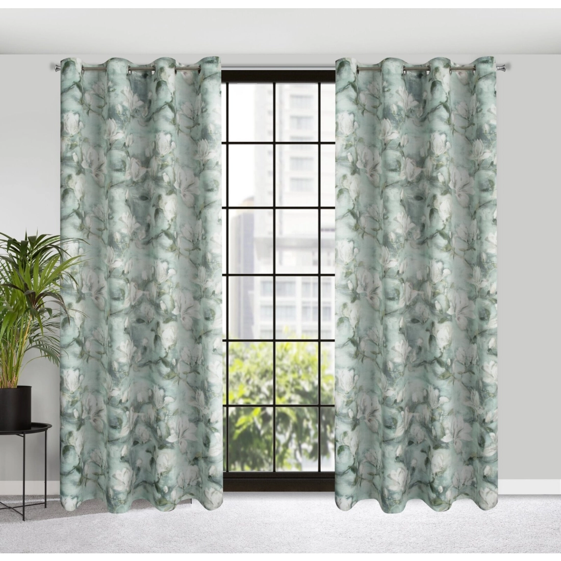 Záves 140x250 cm zamatový mätový, krémový na kovové krúžky GRACJA