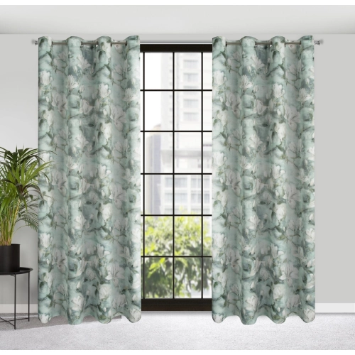 Záves 140x250 cm zamatový mätový, krémový na kovové krúžky GRACJA