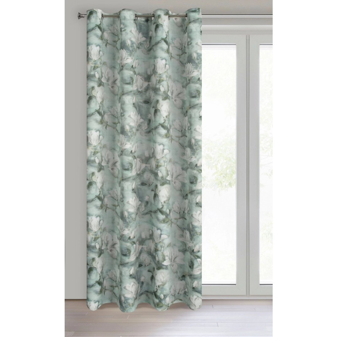 Záves 140x250 cm zamatový mätový, krémový na kovové krúžky GRACJA