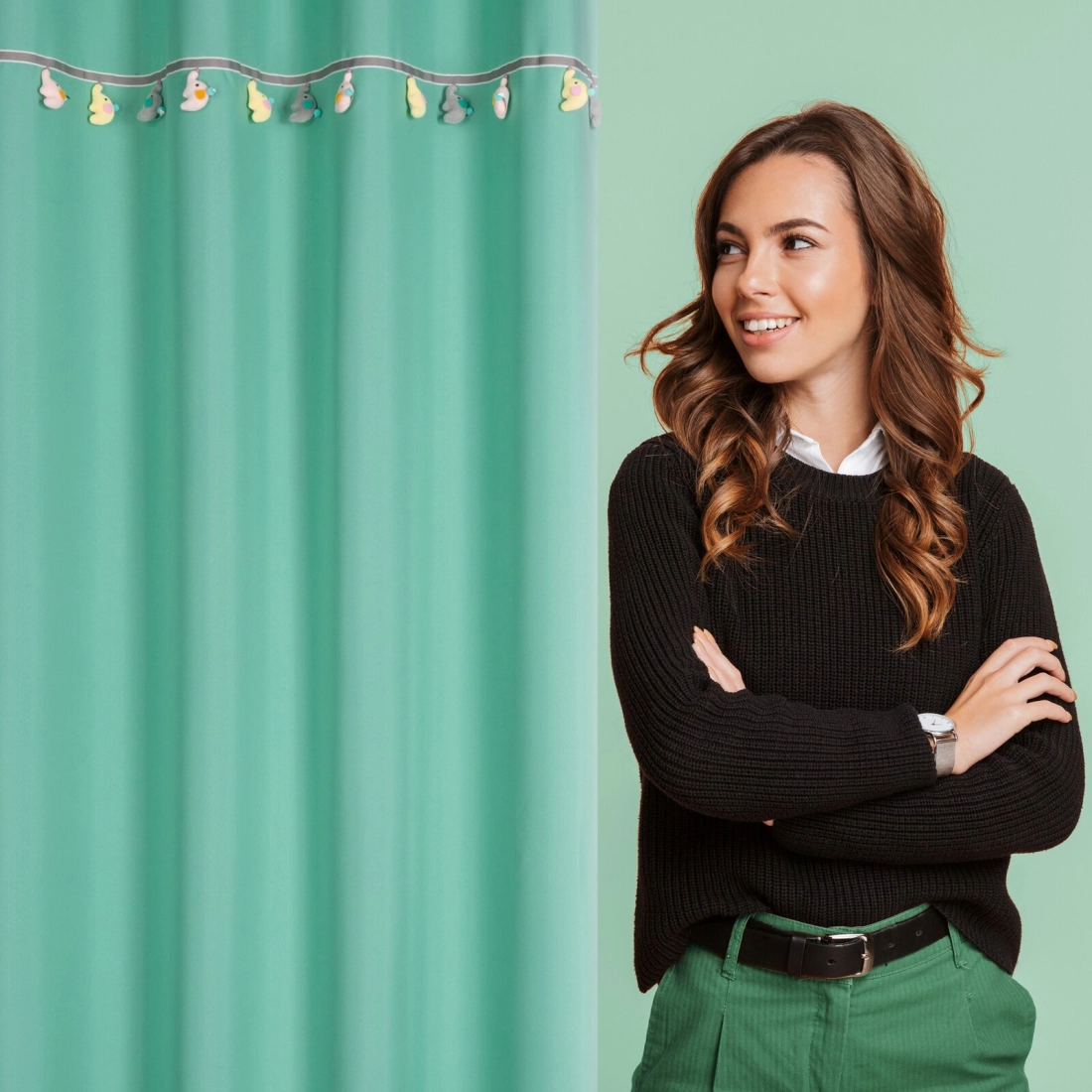 Záves 140x250 cm zamatový mätový na kovové krúžky KIDS