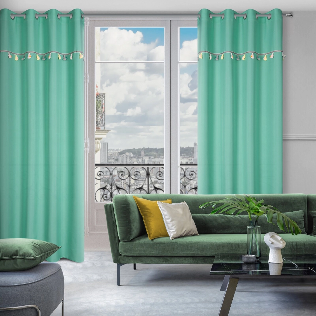Záves 140x250 cm zamatový mätový na kovové krúžky KIDS