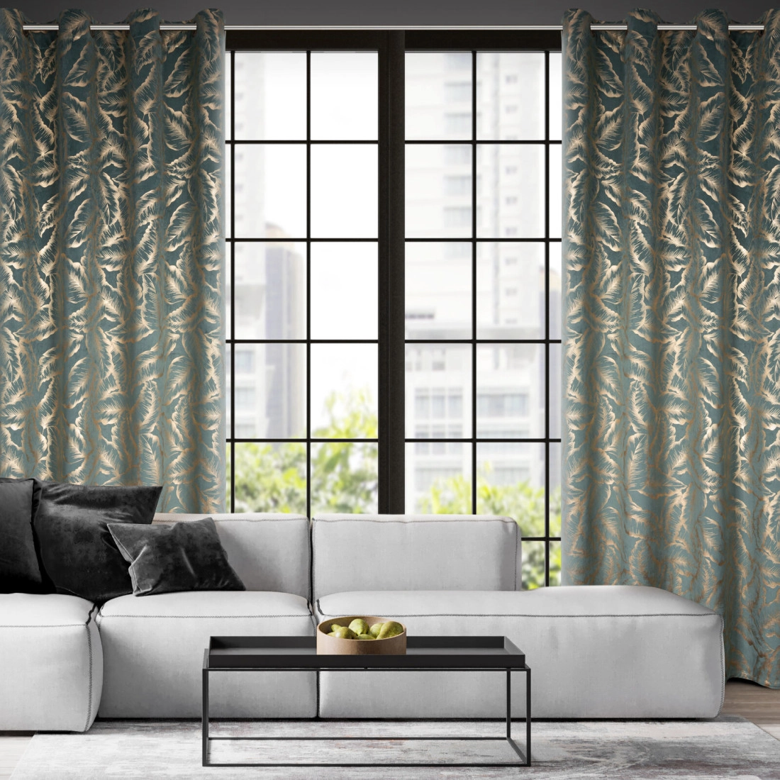 Záves 140x250 cm zamatový mätový šampanský na kovové krúžky MILENA