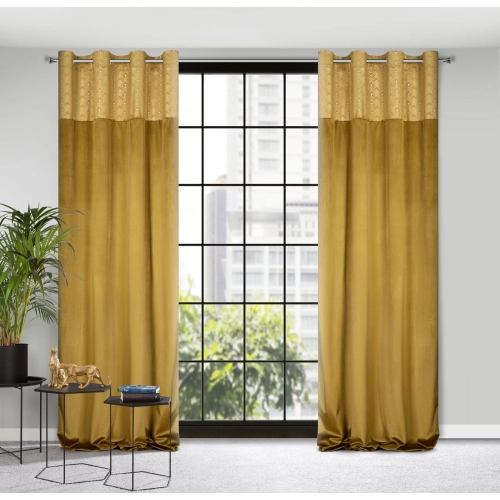 Záves 140x250 cm zamatový medový, šampanský na kovové krúžky ELEN