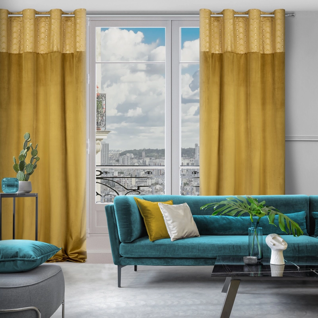 Záves 140x250 cm zamatový medový, šampanský na kovové krúžky ELEN