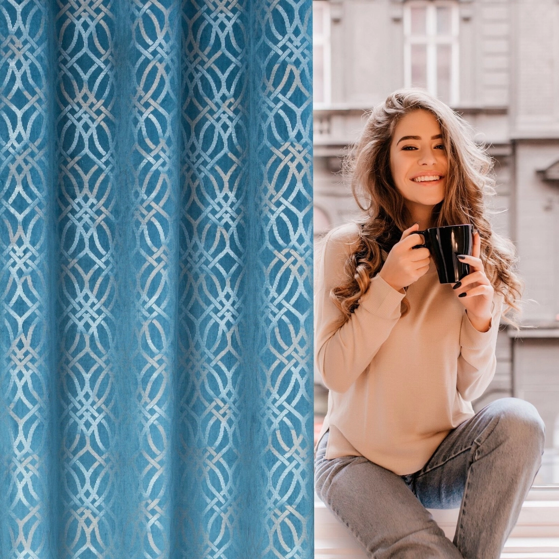 Záves 140x250 cm zamatový modrý na kovové krúžky ARETA