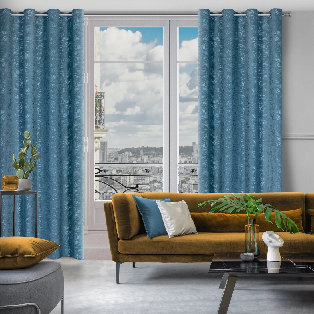 Záves 140x250 cm zamatový modrý na kovové krúžky OCTAVIA