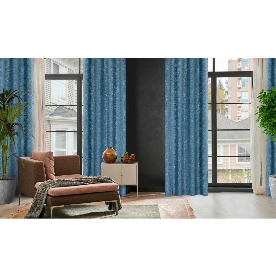 Záves 140x250 cm zamatový modrý na kovové krúžky OCTAVIA