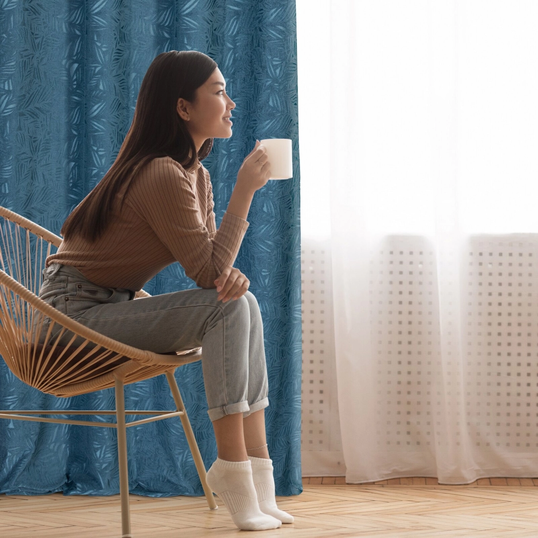 Záves 140x250 cm zamatový modrý na kovové krúžky OCTAVIA