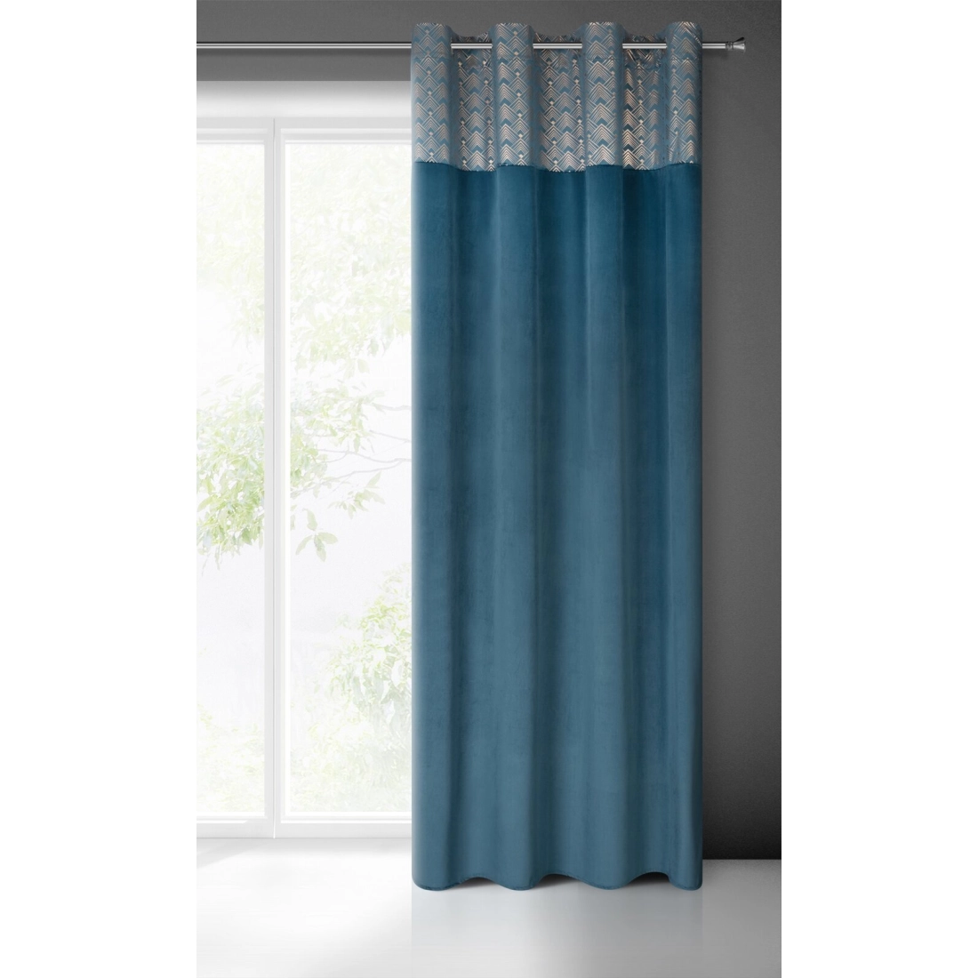 Záves 140x250 cm zamatový modrý šampanský na kovové krúžky ELEN