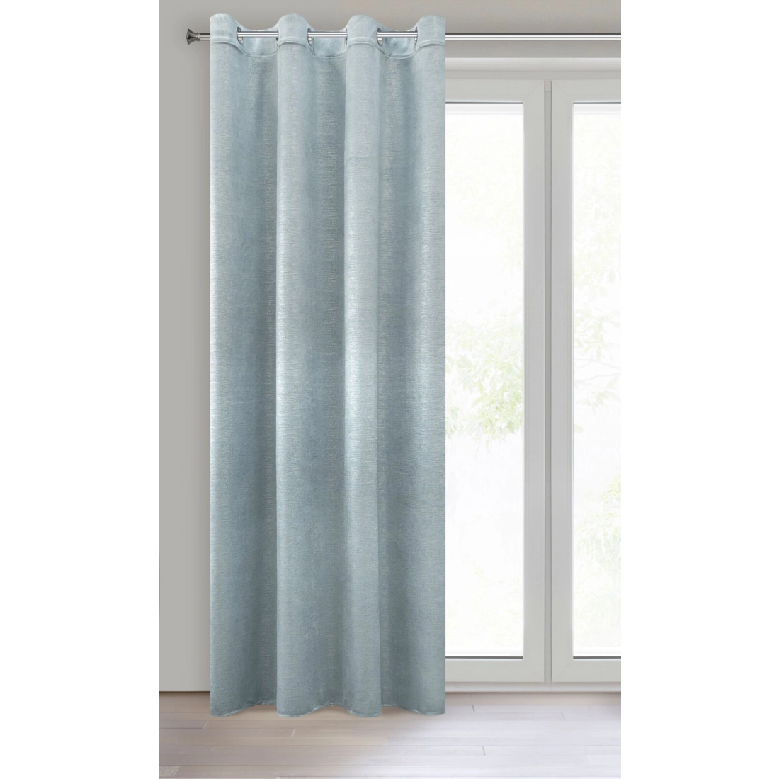 Záves 140x250 cm zamatový modrý, zlatistý na kovové krúžky MABEL