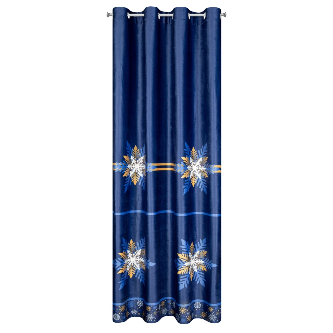 Záves 140x250 cm zamatový modrý zlatý na kovové krúžky CAROL