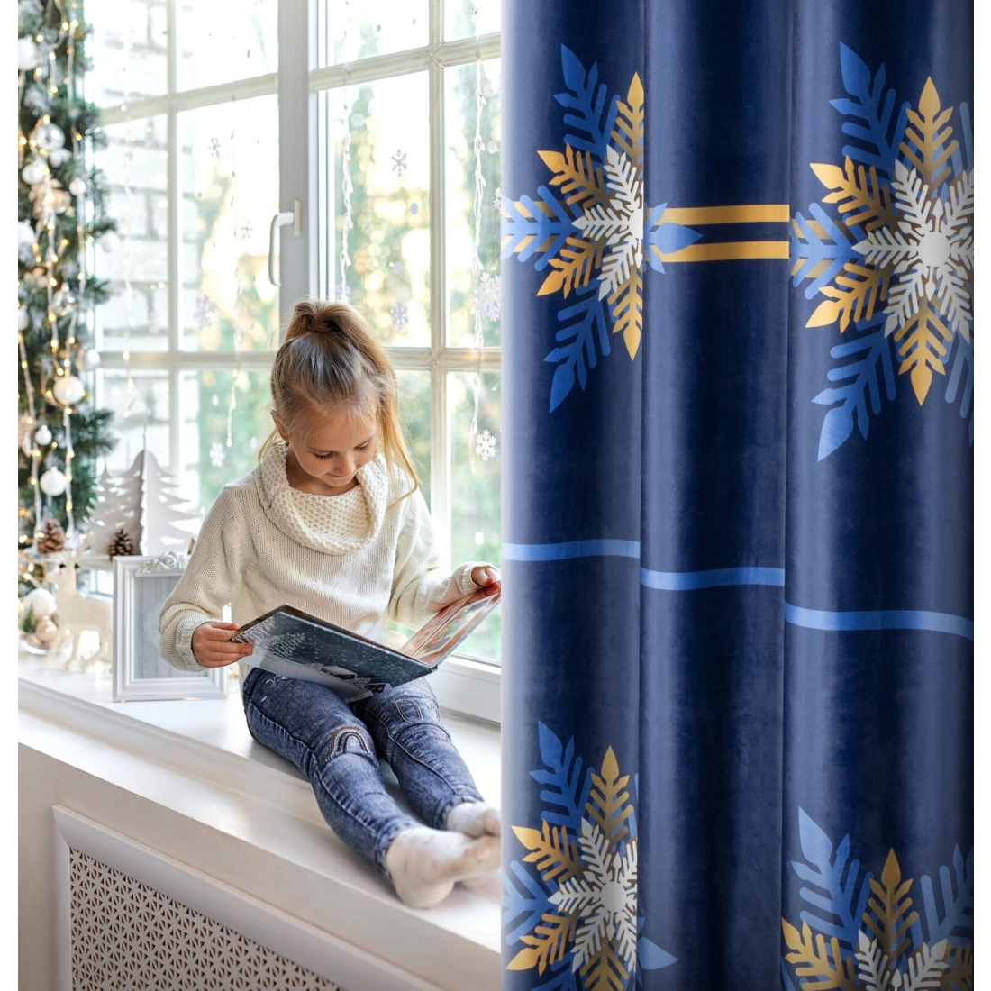 Záves 140x250 cm zamatový modrý zlatý na kovové krúžky CAROL