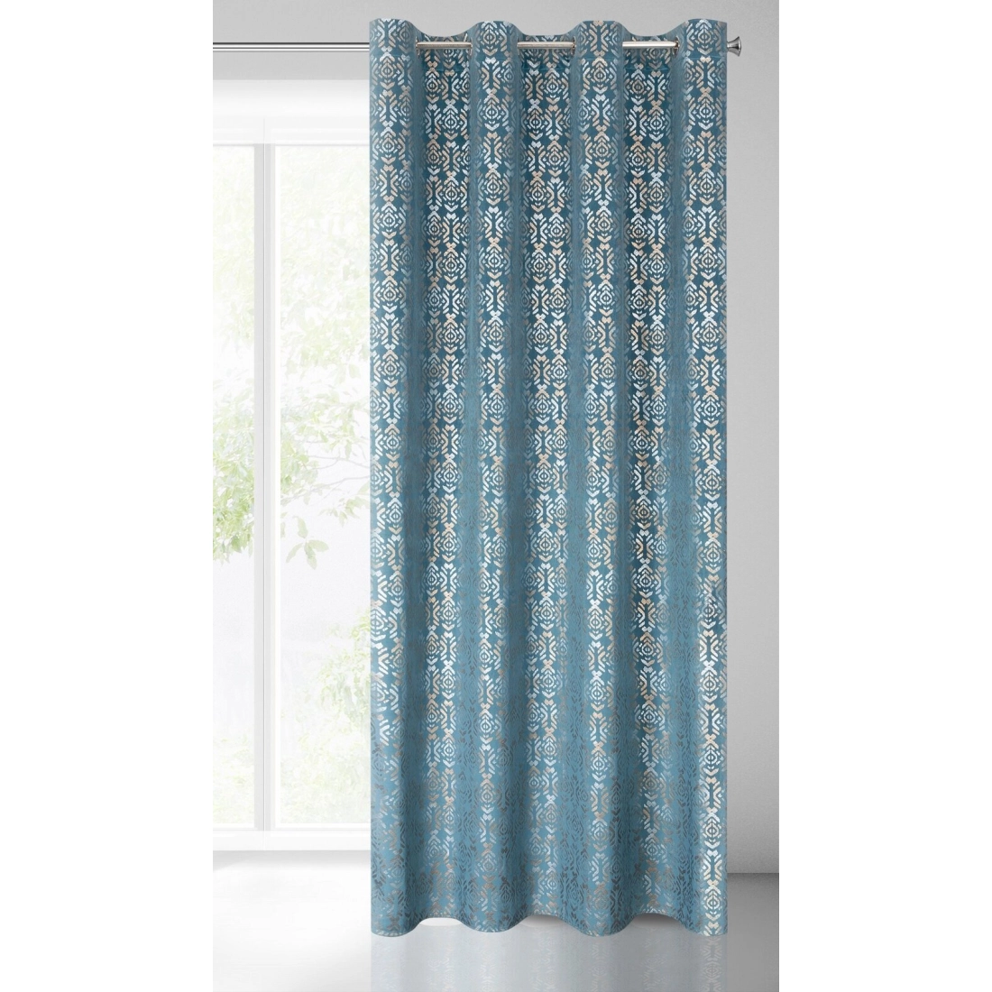 Záves 140x250 cm zamatový modrý, zlatý na kovové krúžky LAURA