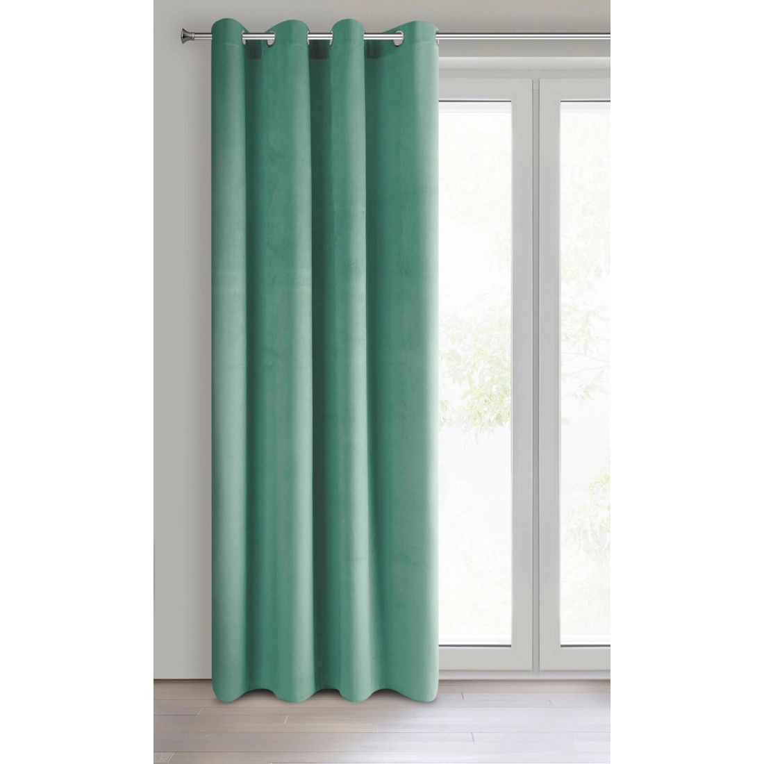 Záves 140x250 cm zamatový morský na kovové krúžky PIERRE