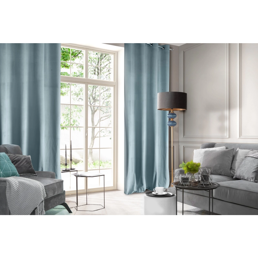 Sametový závěs 140x250 cm mořský na kovových kroužcích ROSA Design 91