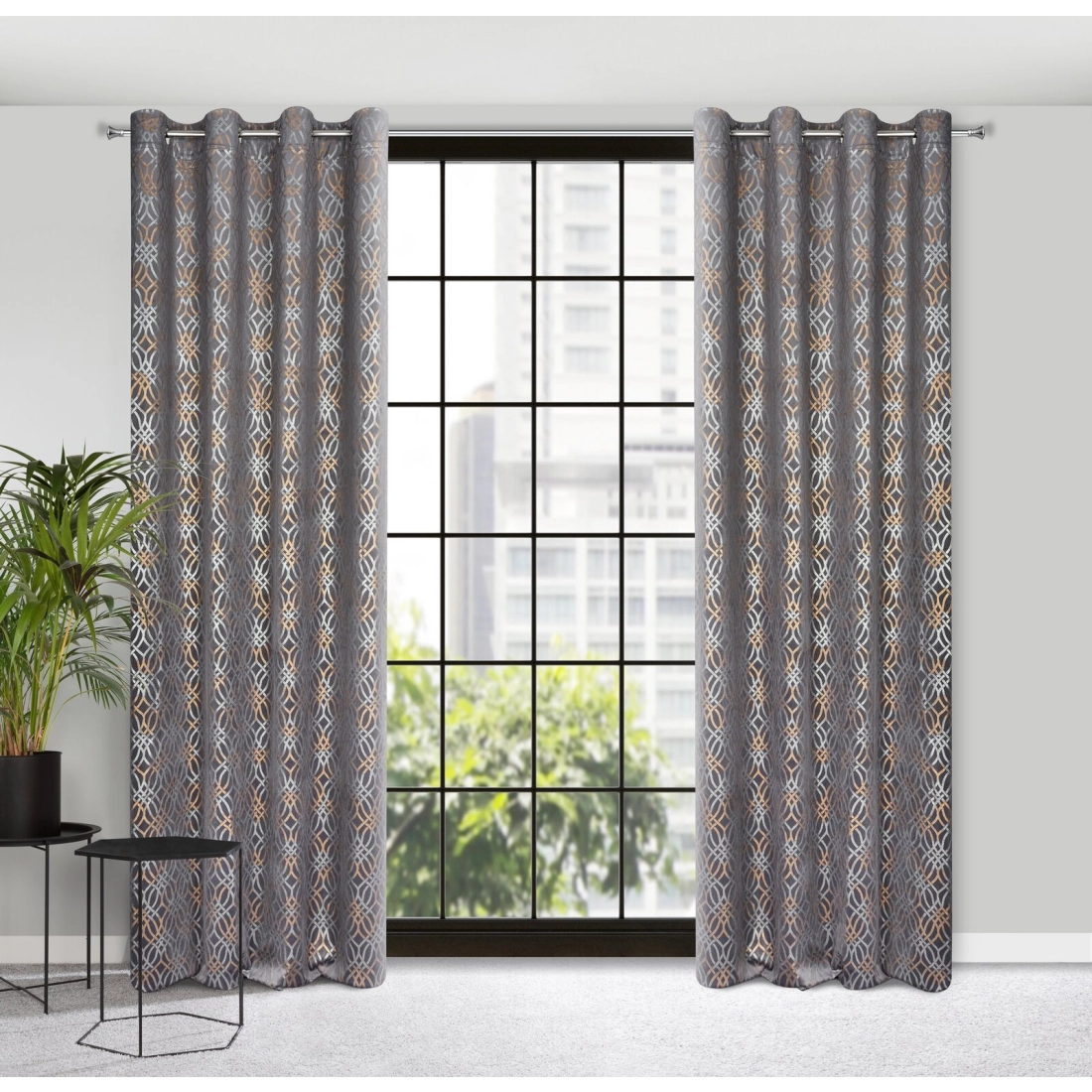 Závěs 140 x 250 cm sametový ocelově modrý stříbrný na kovové kroužky ARETA