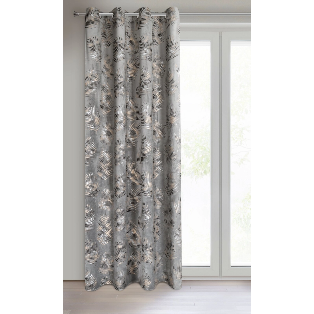 Sametový závěs 140x250 cm ocelový a šampaňský na kovových kroužcích GLORIA 2