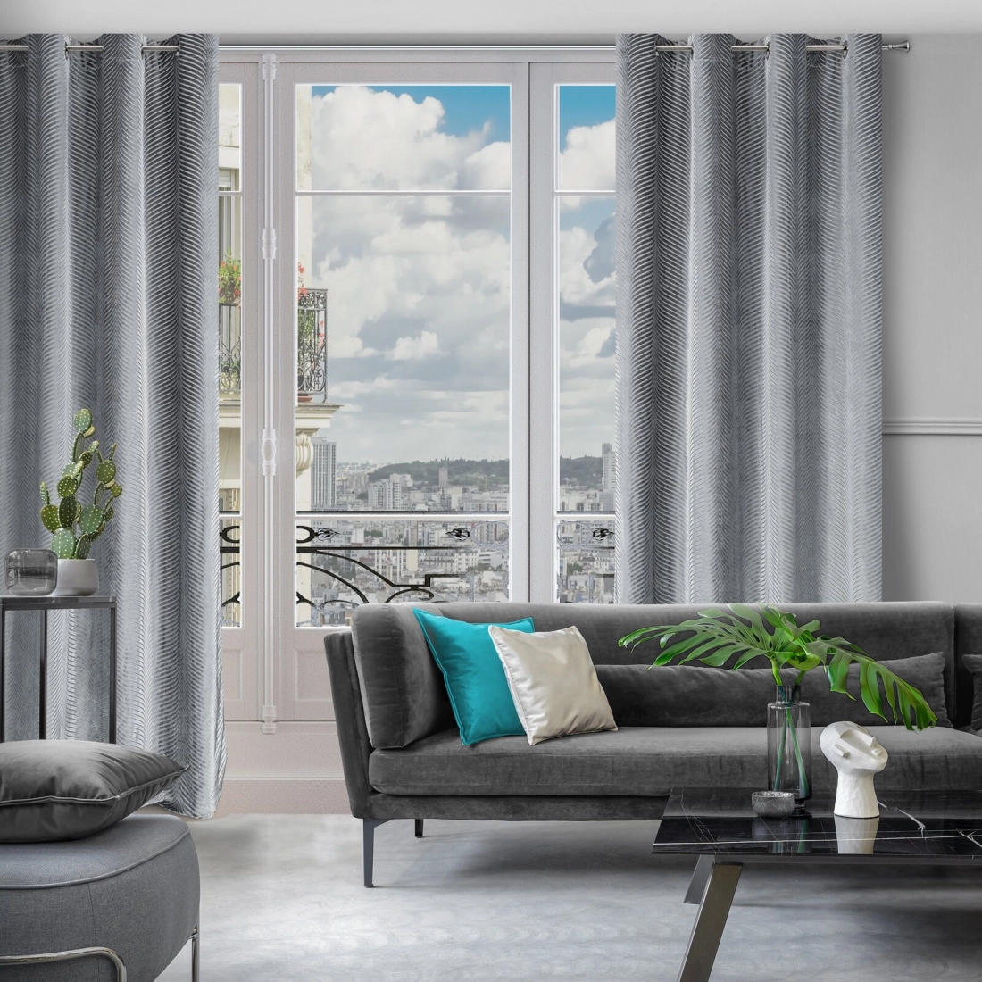 Záves 140x250 cm zamatový oceľový na kovové krúžky LUSSI