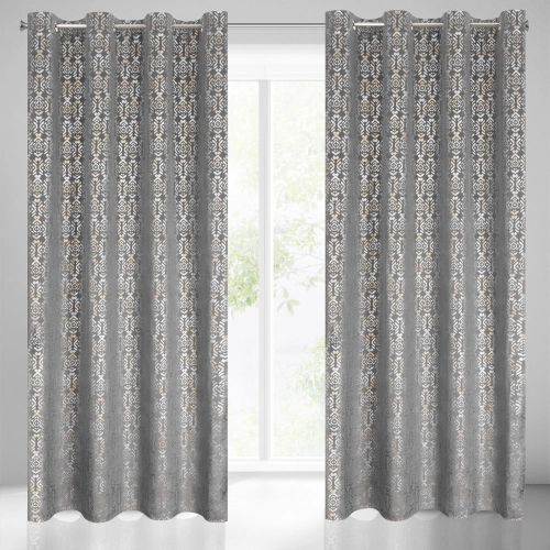 Záves 140x250 cm zamatový oceľový zlatý na kovové krúžky LAURA