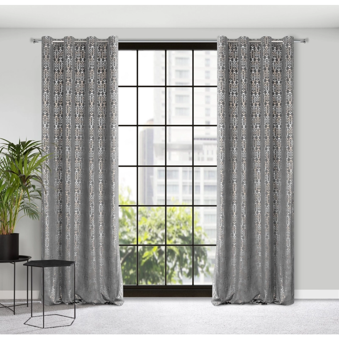 Záves 140x250 cm zamatový oceľový zlatý na kovové krúžky LAURA