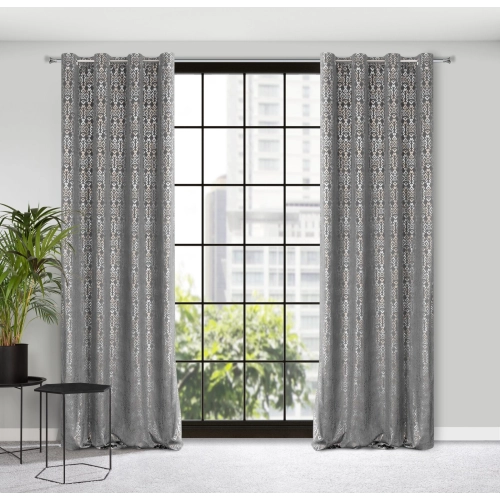 Záves 140x250 cm zamatový oceľový zlatý na kovové krúžky LAURA