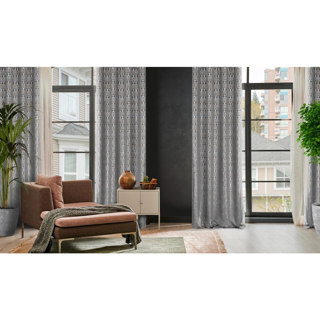 Záves 140x250 cm zamatový oceľový zlatý na kovové krúžky LAURA