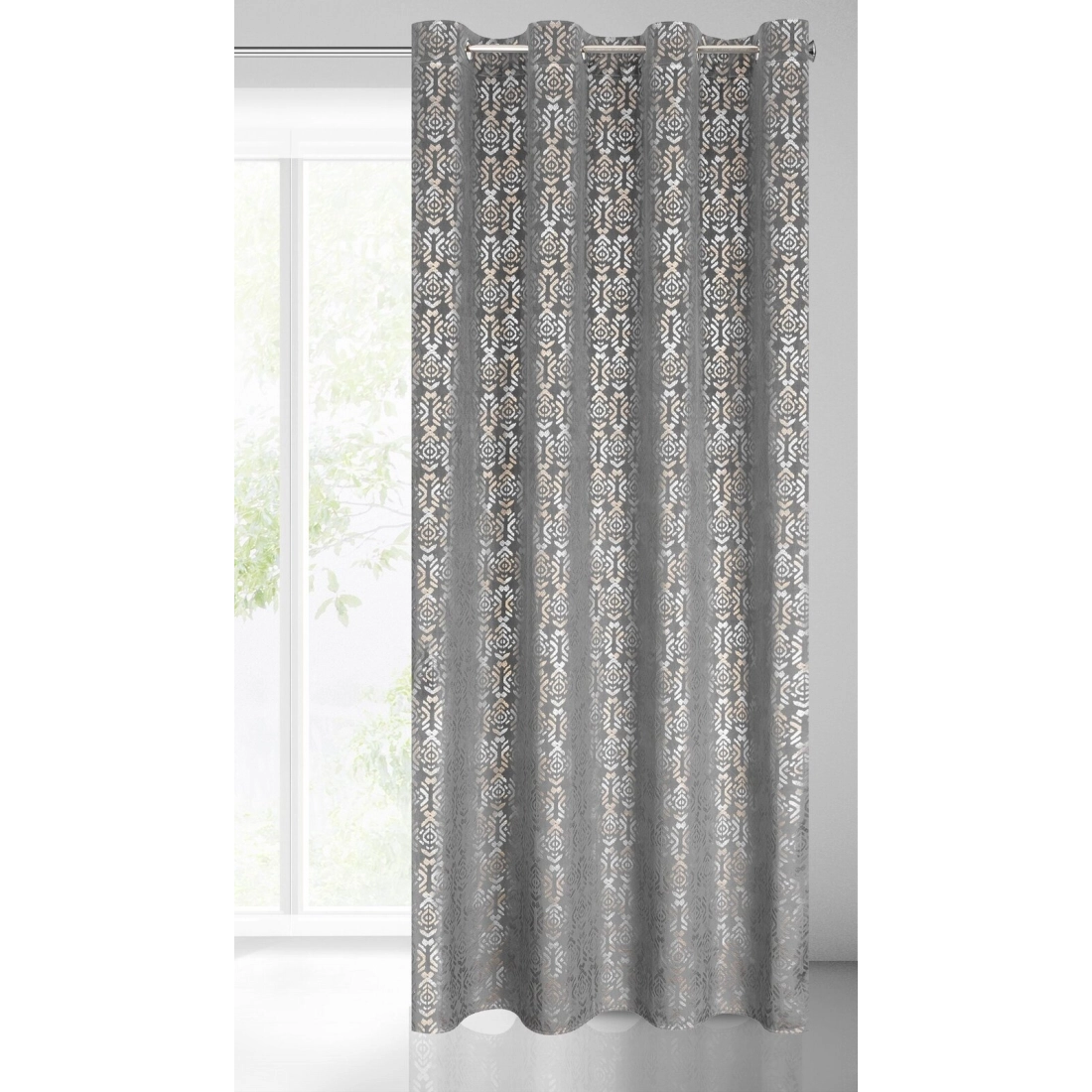 Záves 140x250 cm zamatový oceľový zlatý na kovové krúžky LAURA