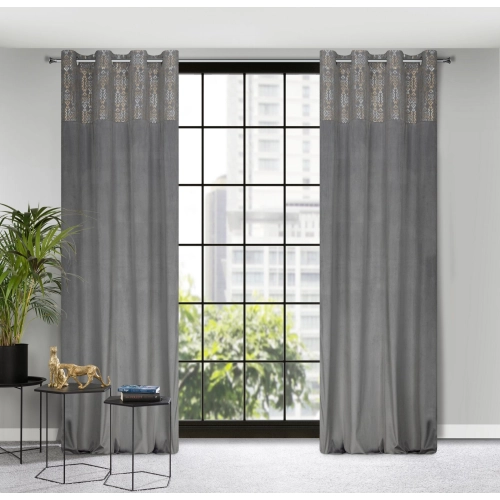 Záves 140x250 cm zamatový oceľový, zlatý na kovové krúžky LIZA