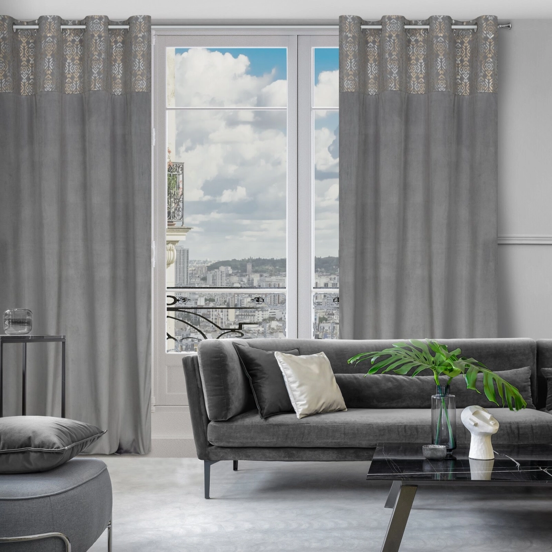 Závěs 140 x 250 cm sametový ocelový, zlatý na kovové kroužky LIZA