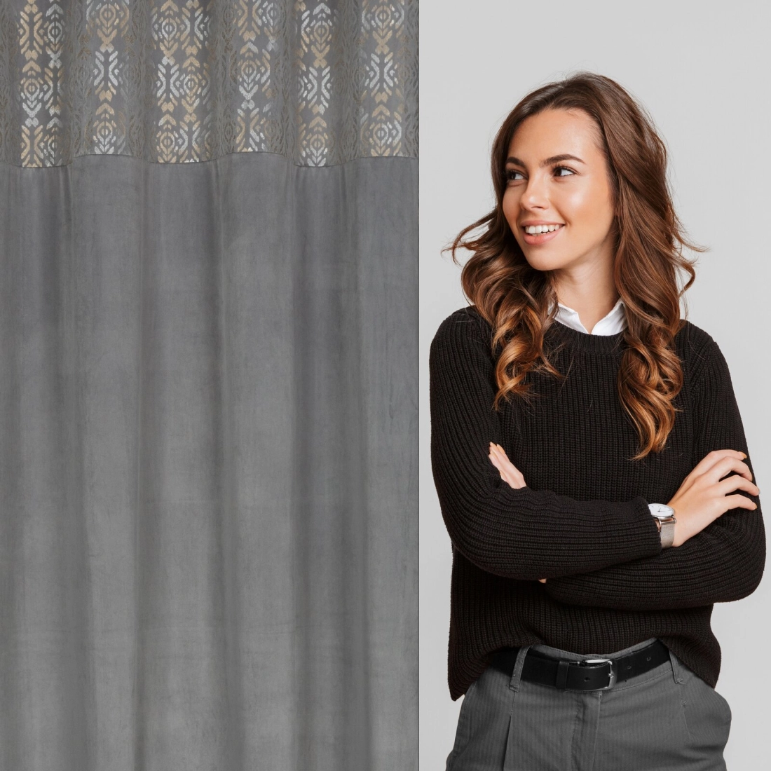 Závěs 140 x 250 cm sametový ocelový, zlatý na kovové kroužky LIZA