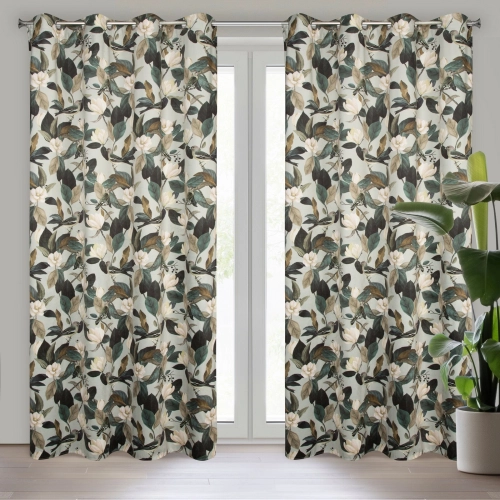 Záves 140x250 cm zamatový olivový, krémový na kovové krúžky ELENI