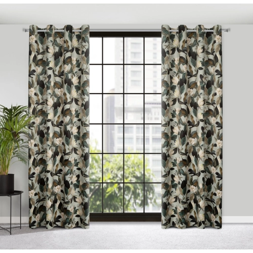 Záves 140x250 cm zamatový olivový, krémový na kovové krúžky ELENI