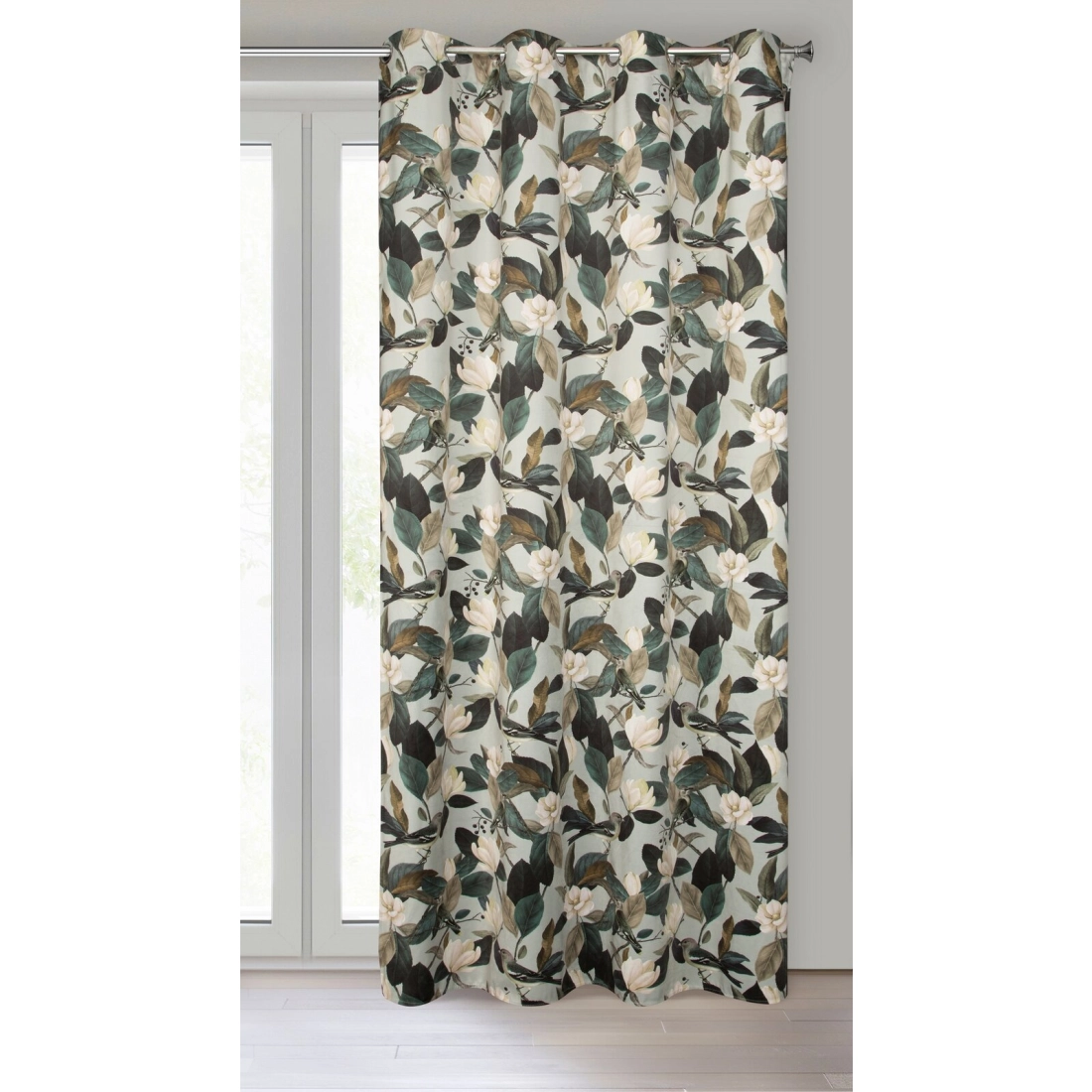 Záves 140x250 cm zamatový olivový, krémový na kovové krúžky ELENI