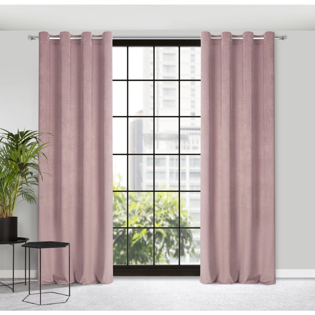 Závěs 140 x 250 cm sametový pudrově růžový na kovových kroužcích ELIZA