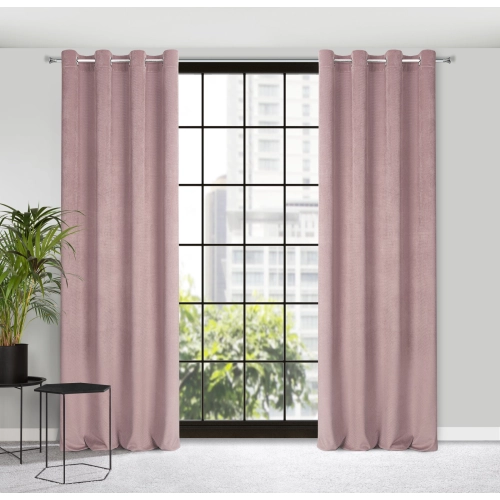 Závěs 140 x 250 cm sametový pudrově růžový na kovových kroužcích ELIZA