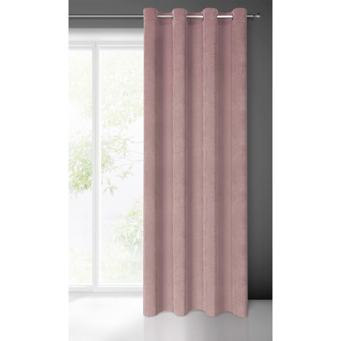 Závěs 140 x 250 cm sametový pudrově růžový na kovových kroužcích ELIZA