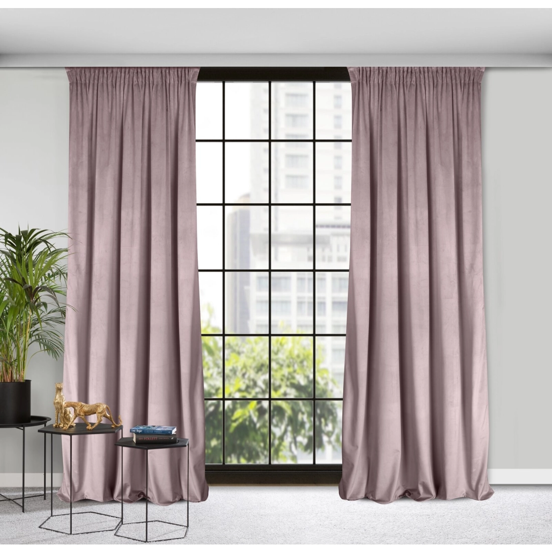 Závěs 140x250 cm sametový pudrově růžový na kovové kroužky MELANIE