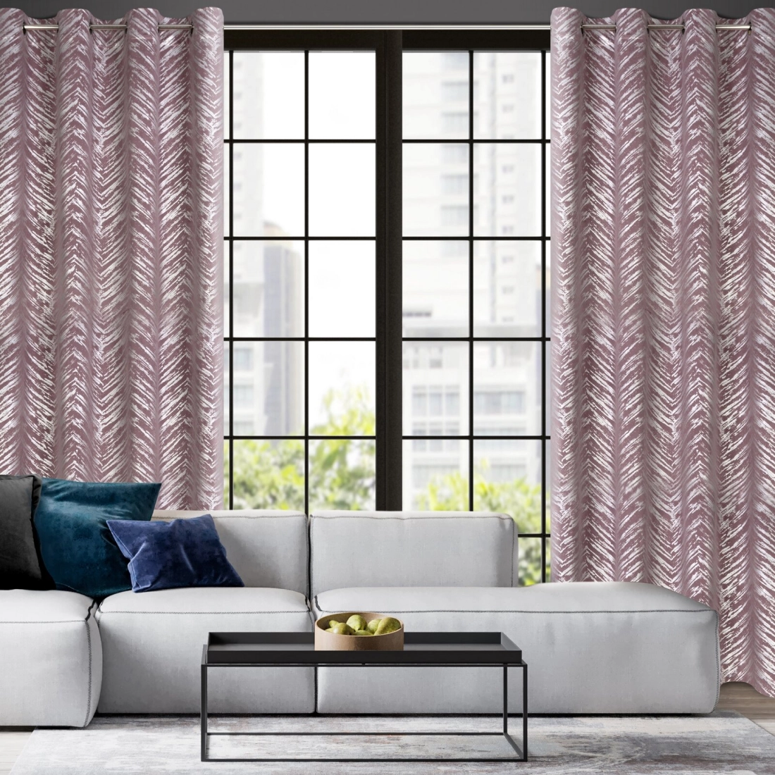 Záves 140x250 cm zamatový púdrovoružový na kovové krúžky SARA