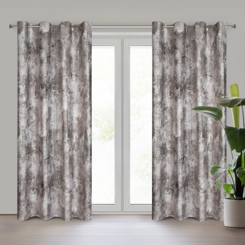 Sametový závěs 140x250 cm šedý a béžový na kovové kroužky ESTER