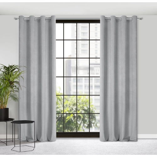 Závěs 140 x 250 cm sametový šedý na kovových kroužcích ELIZA