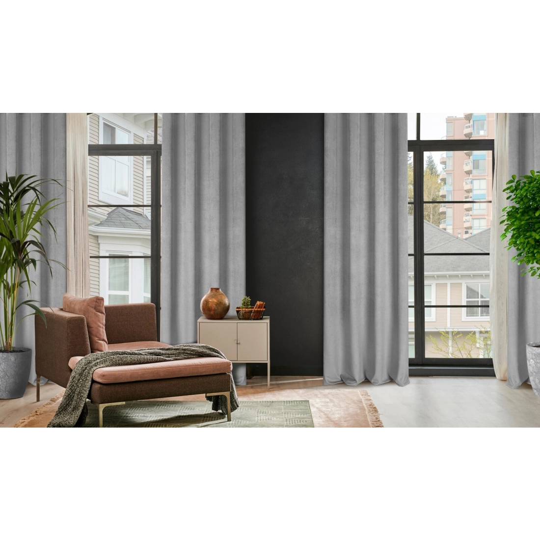 Závěs 140 x 250 cm sametový šedý na kovových kroužcích ELIZA