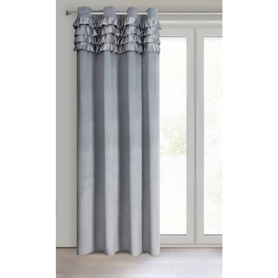 Záves 140x250 cm zamatový sivý na kovové krúžky ERIN