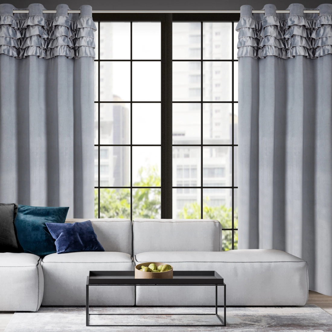 Záves 140x250 cm zamatový sivý na kovové krúžky ERIN