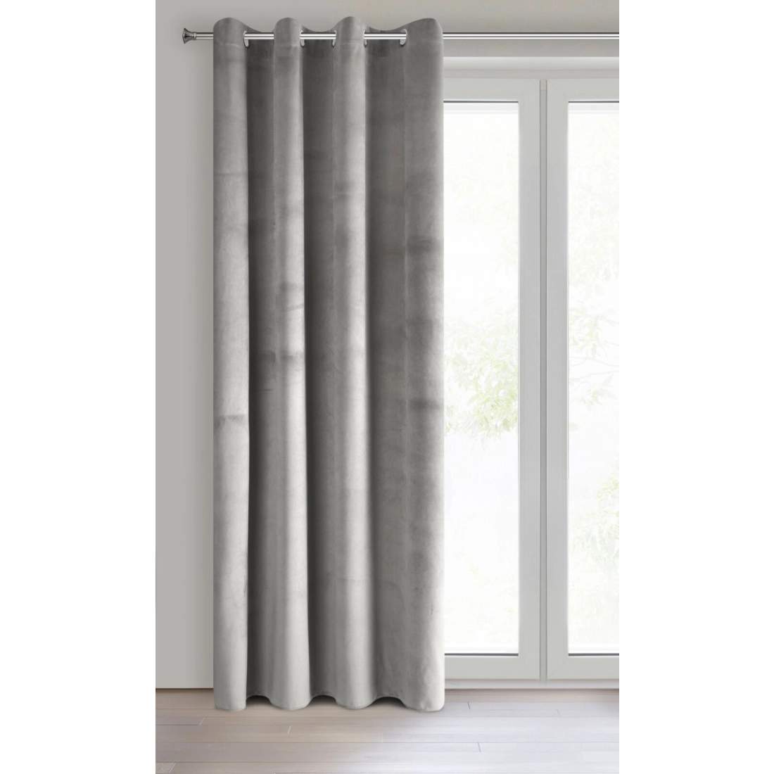 Záves 140x250 cm zamatový sivý na kovové krúžky PIERRE