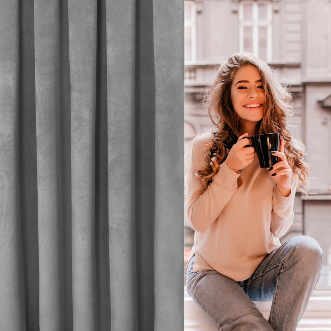 Záves 140x250 cm zamatový sivý na kovové krúžky ROSA Design 91