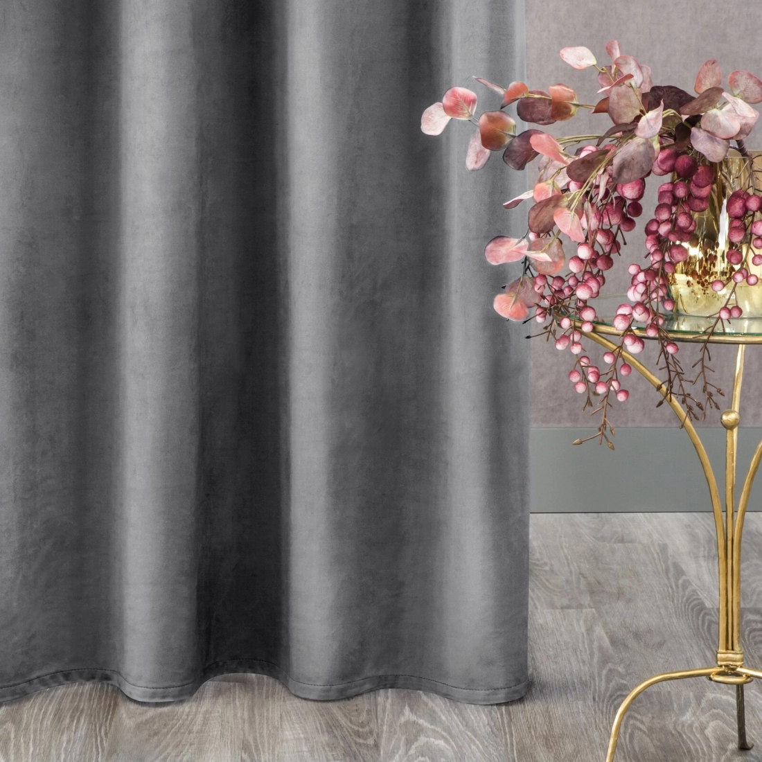 Záves 140x250 cm zamatový sivý na kovové krúžky ROSA Design 91