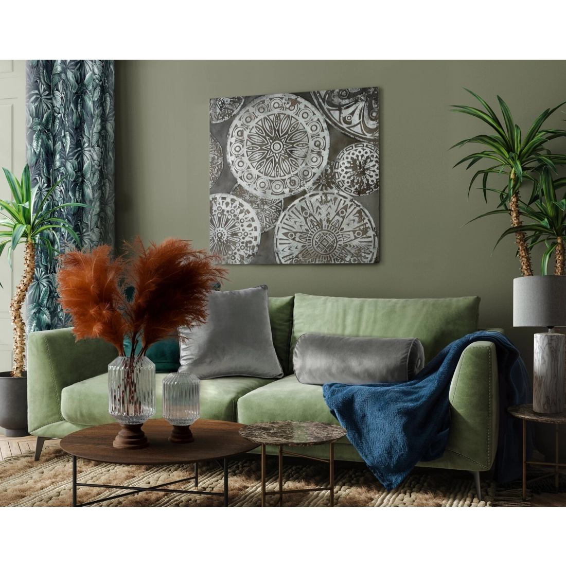 Záves 140x250 cm zamatový sivý, olivový na kovové krúžky PALERMO