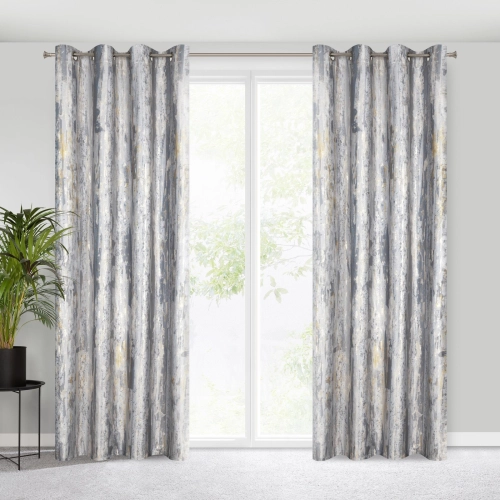 Záves 140x250 cm zamatový sivý so zlatou potlačou na kovové krúžky GRACE