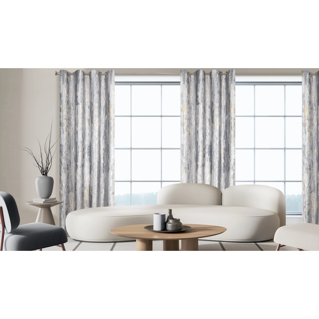 Záves 140x250 cm zamatový sivý so zlatou potlačou na kovové krúžky GRACE