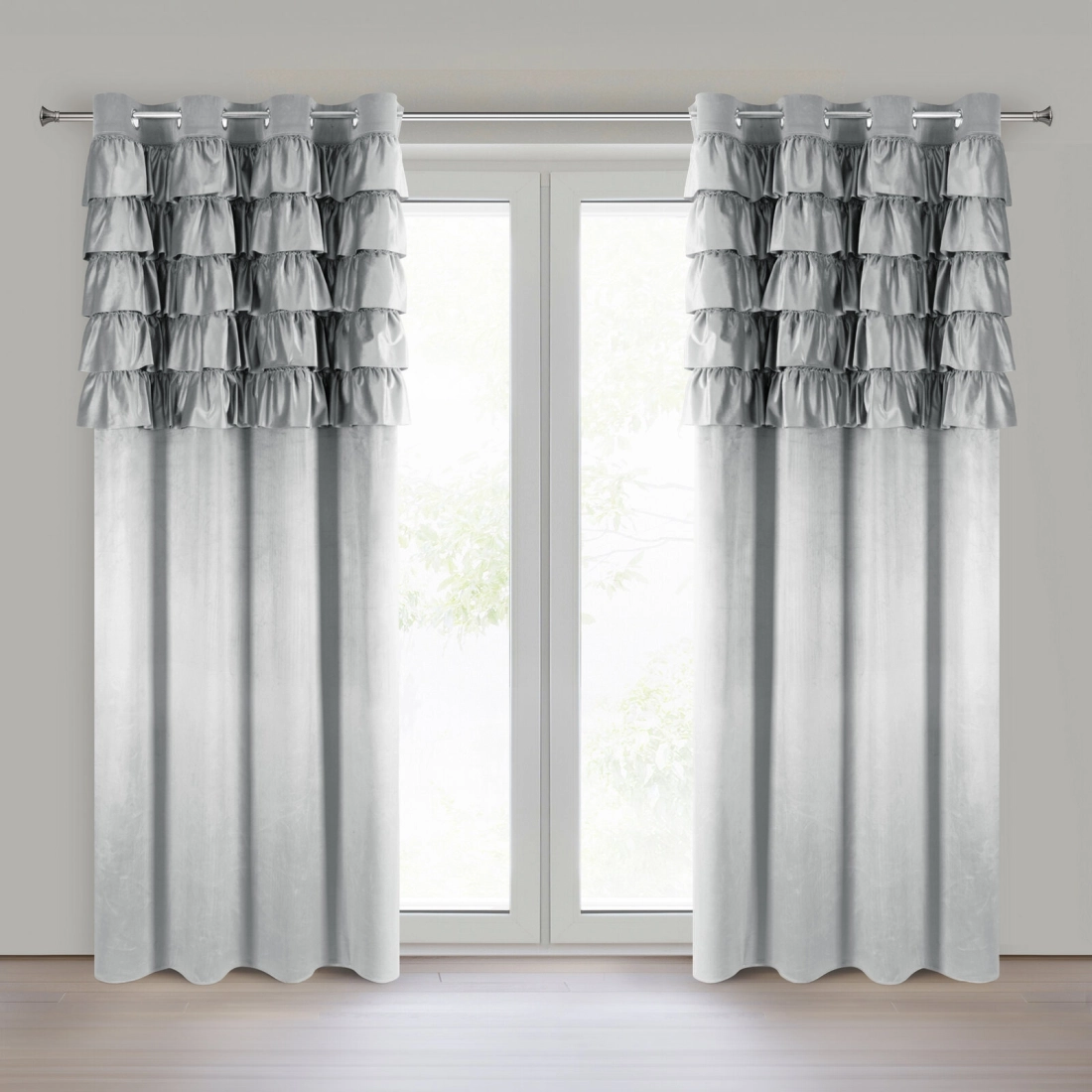 Záves 140x250 cm zamatový strieborný na kovové krúžky AURA